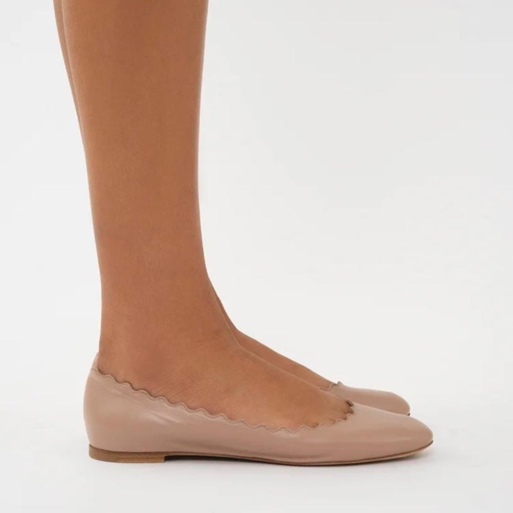 New Chloe Lauren Scalloped Leather Ballet Flats in Pink Tea